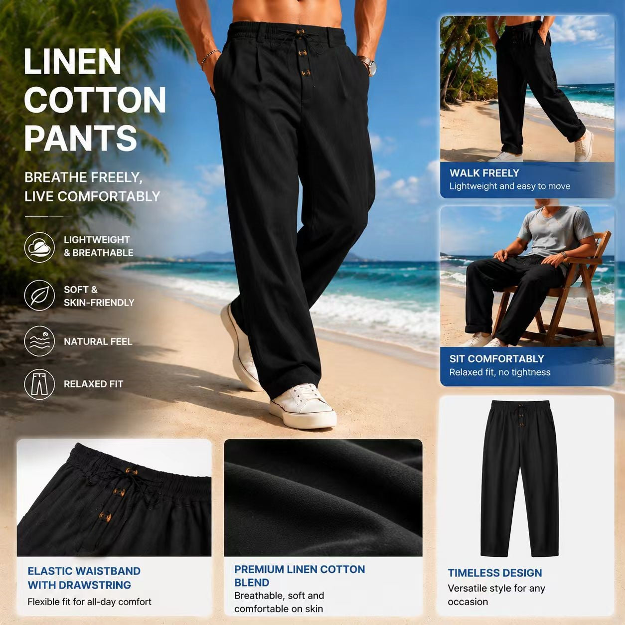⏳Limited-Time Offer⏰Men's Loose Fit Casual Relaxed Fit Lightweight Linen Pants